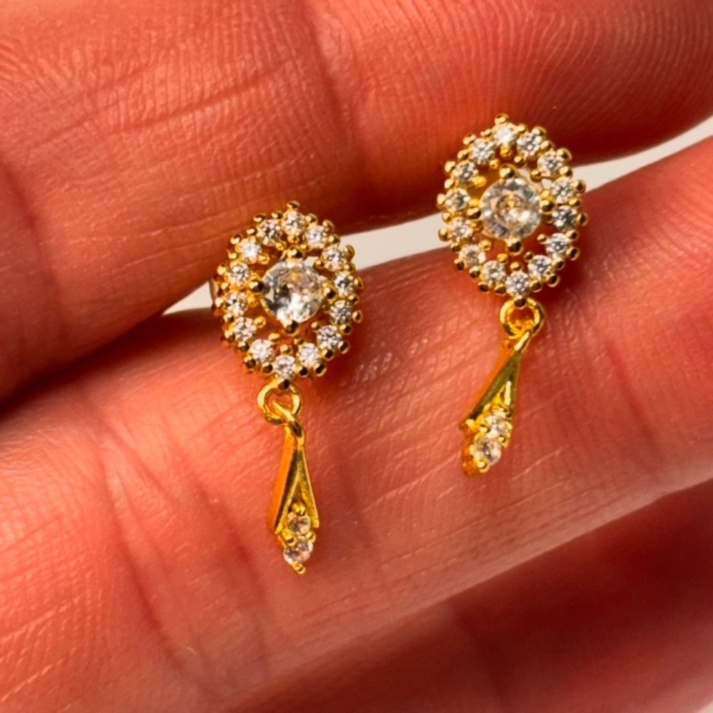 Dangle Earrings Gold Tone Clear Crystal Halo Drop Statement Boho Preppy Tiny